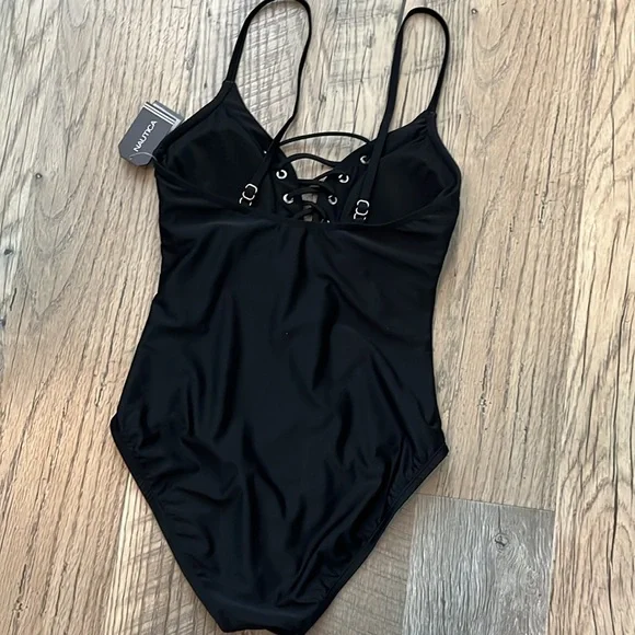 NWT Nautica Lace Up Plunge Swimsuit - Picture 4 of 8